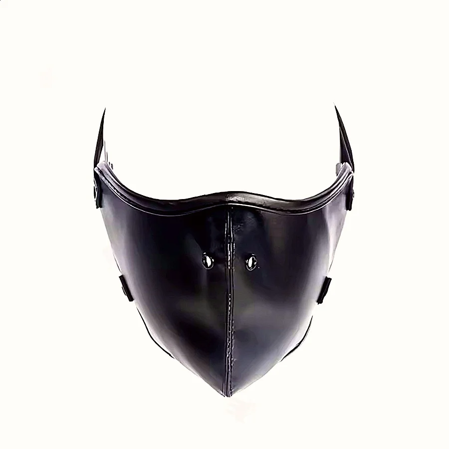 قناع جلدي قابل للتعديل مع كمامة الفم وBDSM عبودية الرقيق الكرة المكونات يخلق لعبة الجنس التدريب السوداء القابلة للتنفس للنساء #1