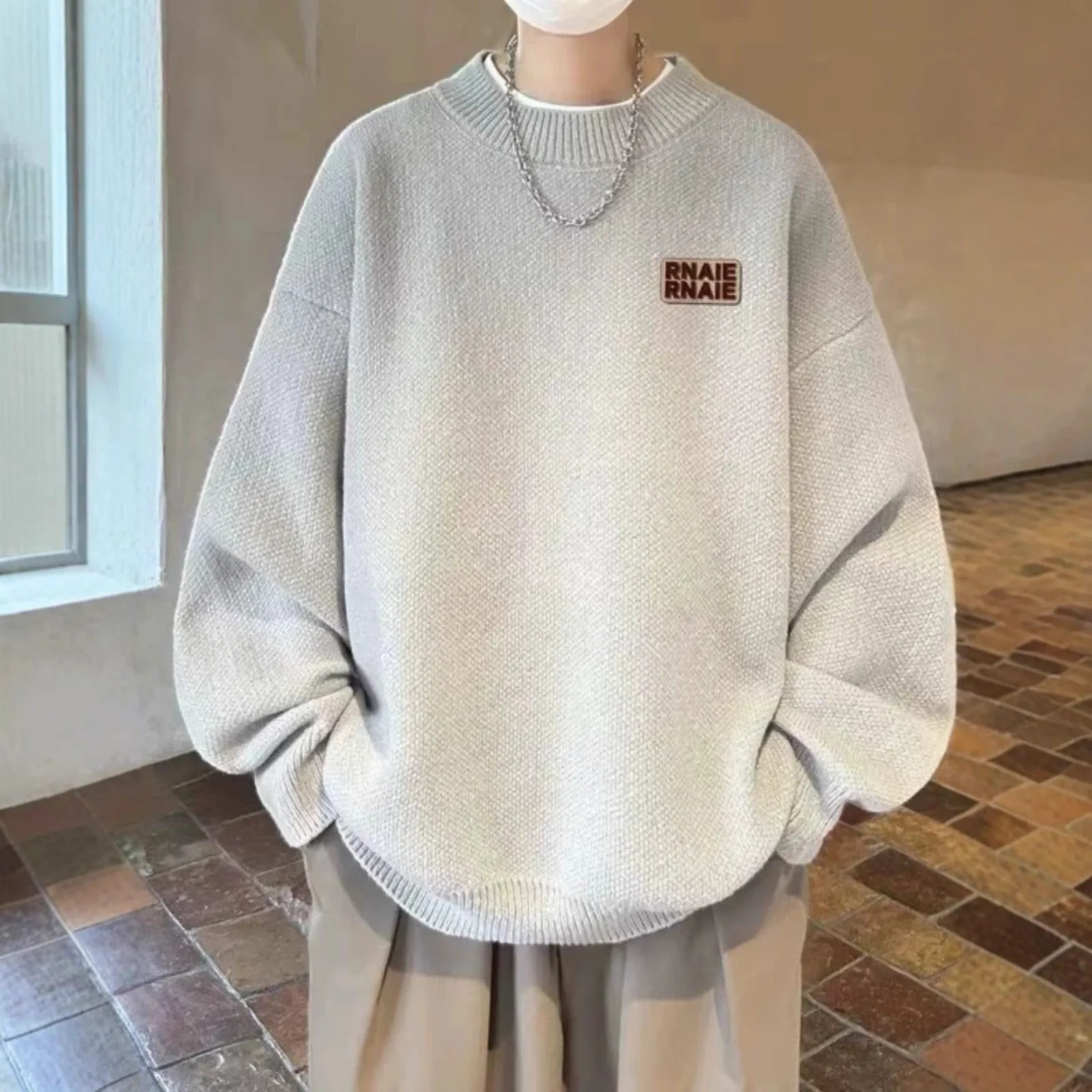 

Свободный мужской круглый вязаный свитер Ne, повседневный термобелье, длинный све, теплая верхняя одежда, полиэфирное волокно