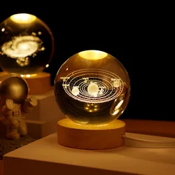 6/8cm 3D Crystal Ball Decoration 2024 Astronomy Solar System Planets Moon Astronaut LED Balls Home Snow Glass Globe Decorations