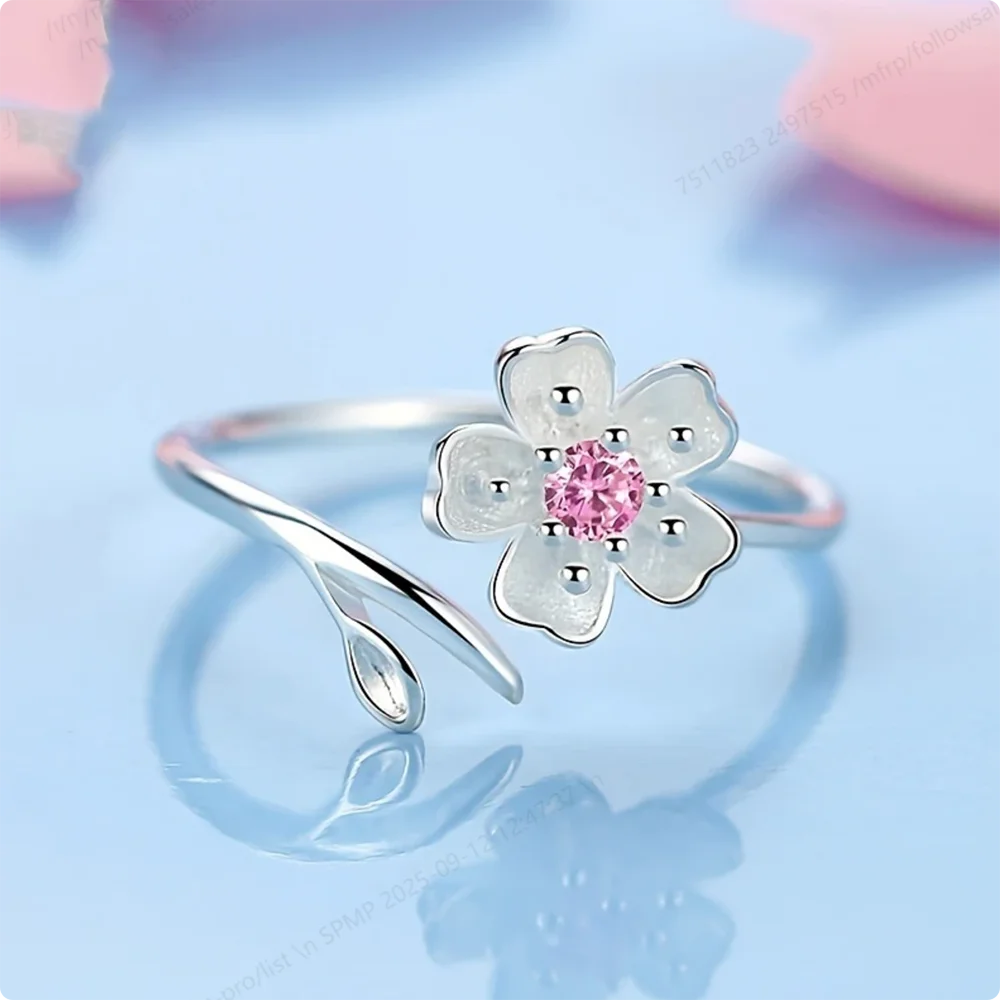 Anillo de flores exquisito abierto de Plata de Ley 925 para mujer, accesorio de boda elegante, regalo de joyería