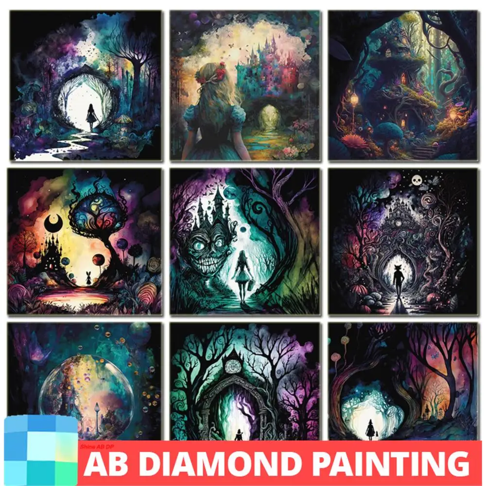 AB Dark Alice In Wonderland 5D DIY Full Round Square  Drill Diamond Painting Home Decoration Mosaic Embroidery Art Crafts