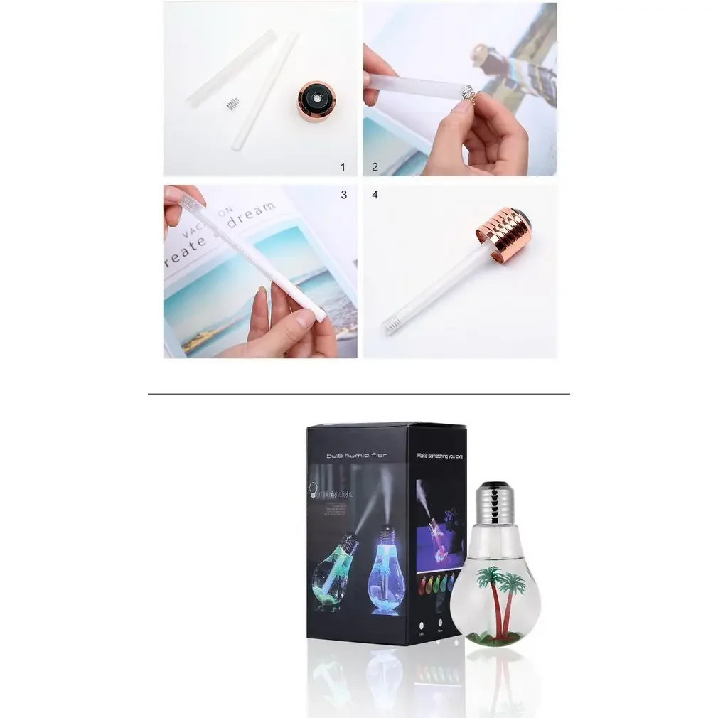 Bulb Humidifier 400ml โคมไฟกลางคืน LED สีสันสดใส - USB Air Essential Oil Diffuser สําหรับโฮมออฟฟิศ