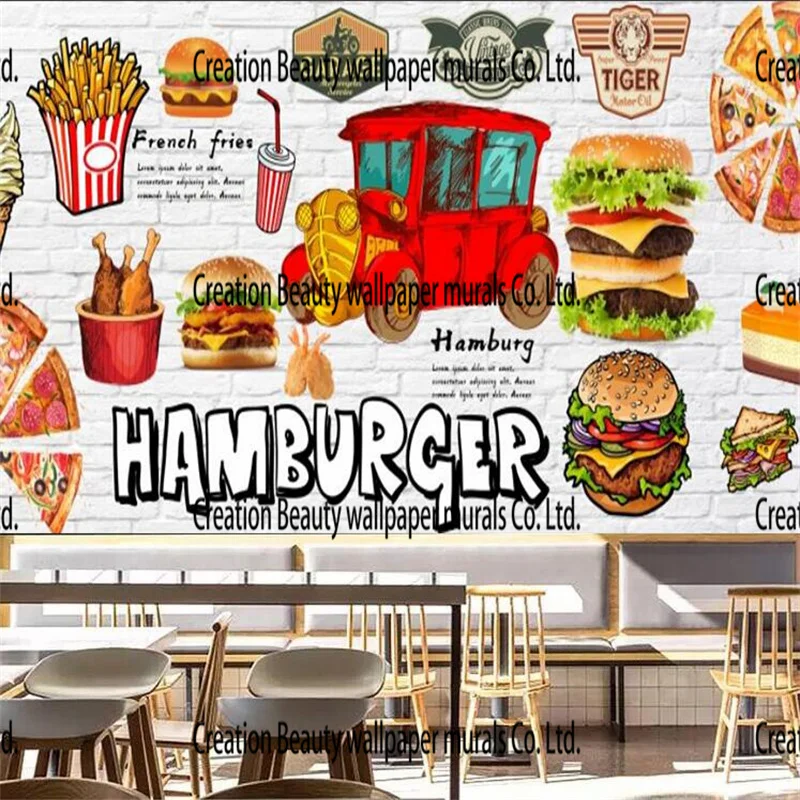 

Retro Brick Wall 3D Wall Paper for Fast Food Restaurant Industrial Decor Burger Fried Chicken Snack Bar Custom Mural Wallpapers