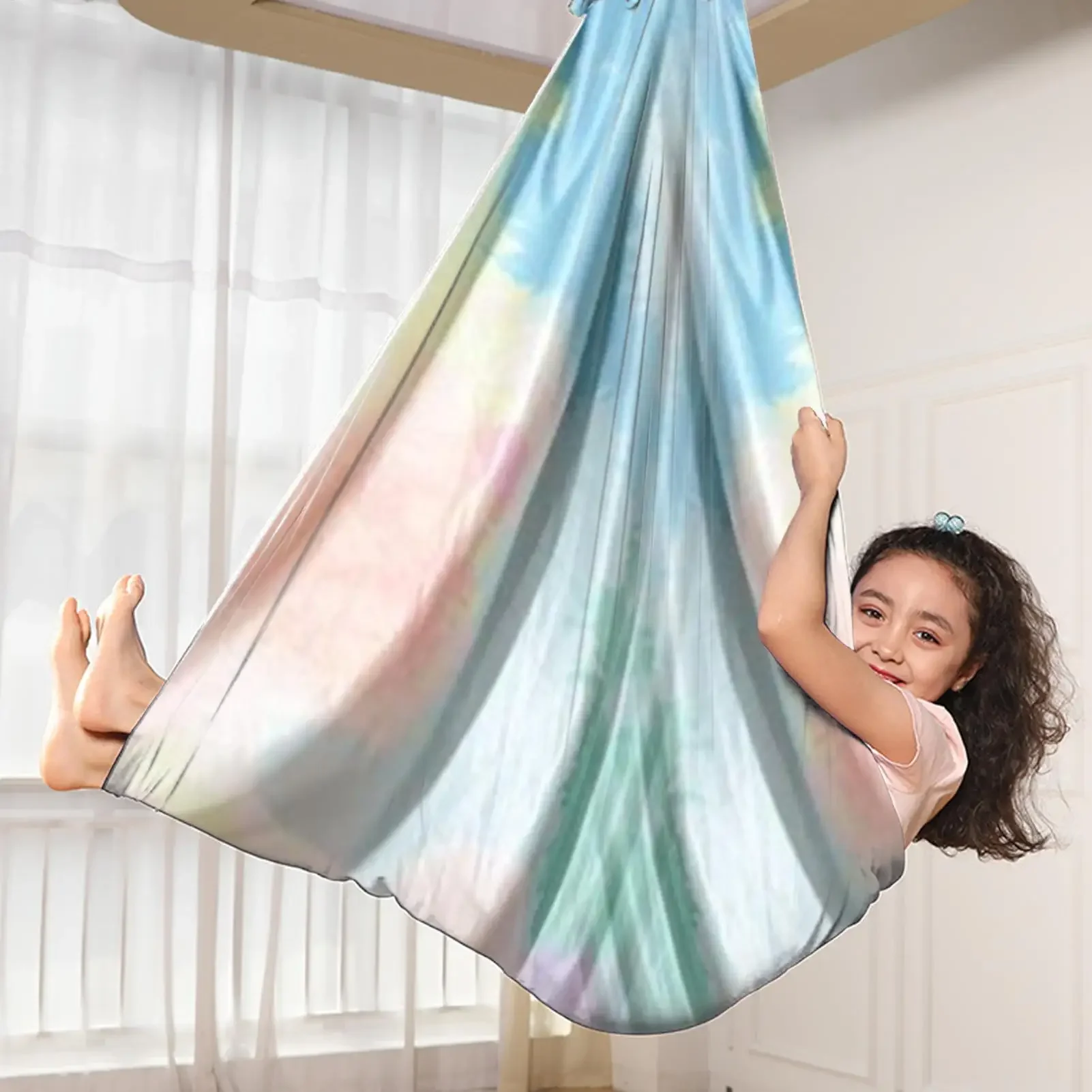 Children Elastic Sensory Hammock Indoor Gymnastics Aerial Yoga Towel Outdoor Swing Hanging Chair For Kids Exercise
