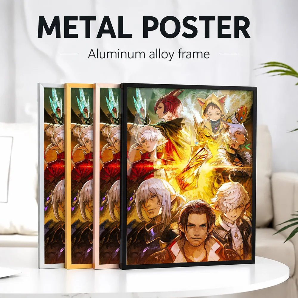 Final Fantasy XIV Characters Metal Poster With Aluminum Alloy Frame Personalized Photo Heroic Quest Style Wall Art For Library