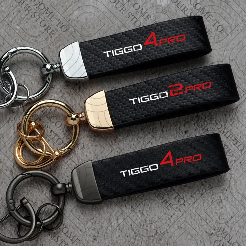 Para Chery Tiggo 2 Pro Tiggo 4 Pro Logo TIGGO Max PHEV AWD llavero de cuero de fibra de carbono para coche llaveros personalizados regalo