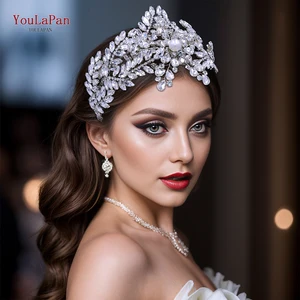 TOPQUEEN Bridal Rhinestone Crown Headband Silver Color Elegant Wedding Hairpiece Handmade Bridal Glitter Headpiece HP699