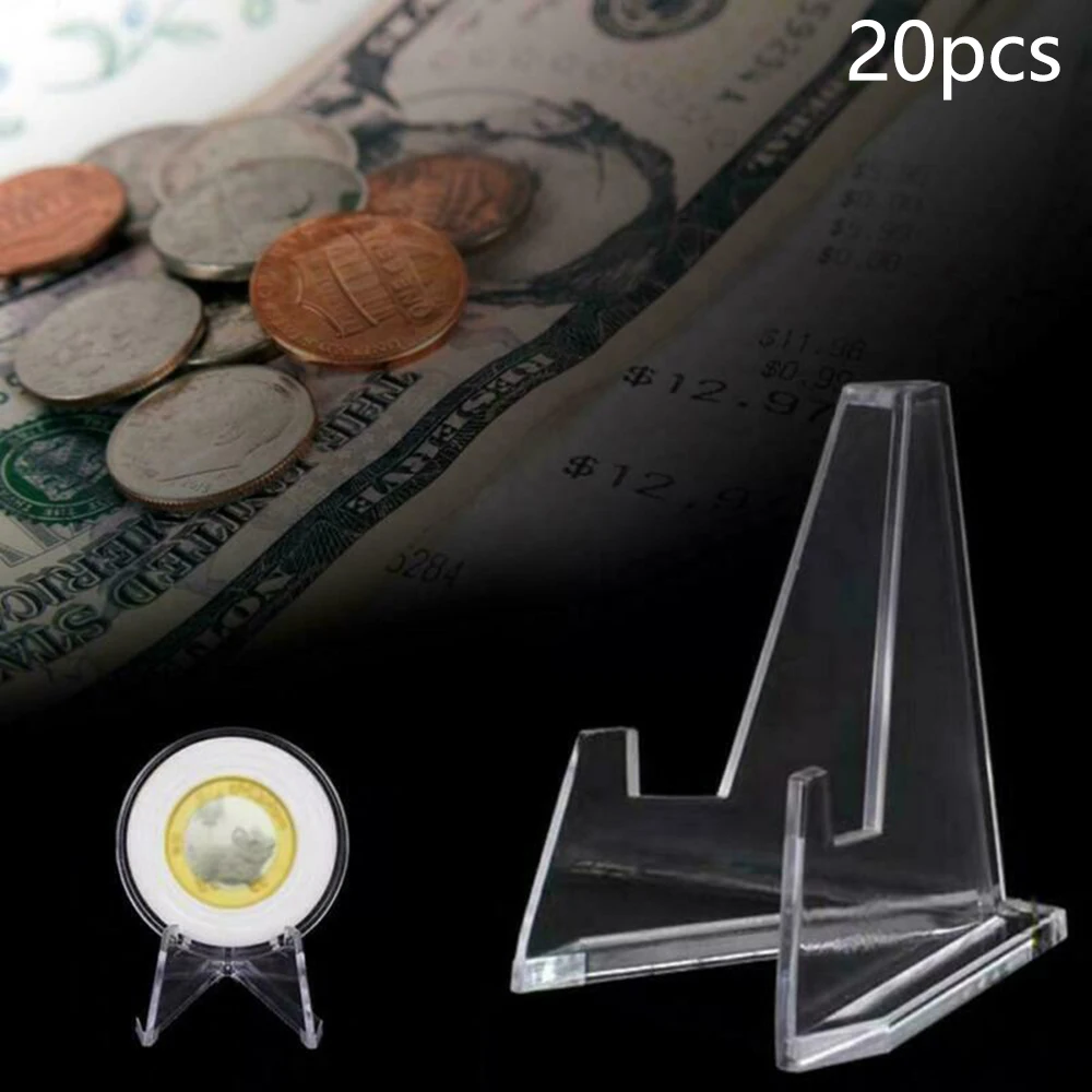 Organize Your Coin Collection with Clear Round & Square Case Capsules Holder Easel, 20 Pcs Plastic Coin Display Stand