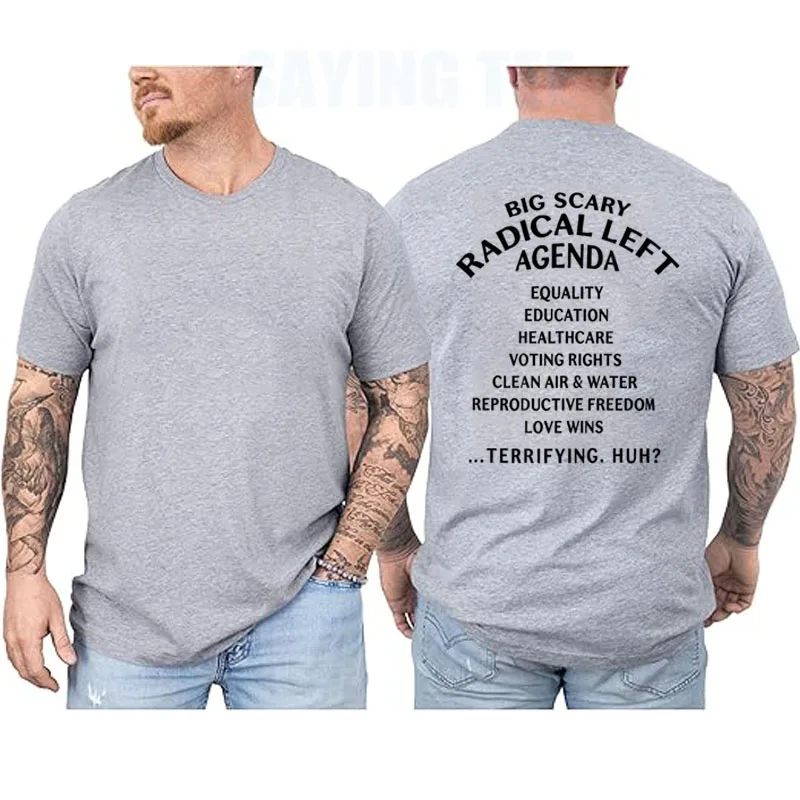 Big Scary Radical Left Agenda Sarkastisches T-Shirt Y2k Lustige Buchstaben Bedrucktes Witziges Spruch-T-Shirt Personalisierte Humor-Streetwear-Kleidung – Detail 7