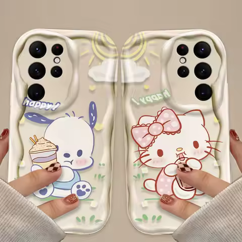 Cute Pochaco Hello Kitty Case For Samsung Galaxy S25 S24 Ultra S23 S22 S21 Plus FE A56 A36 A26 A16 A06 A15 A25 A35 A55 5G Cover