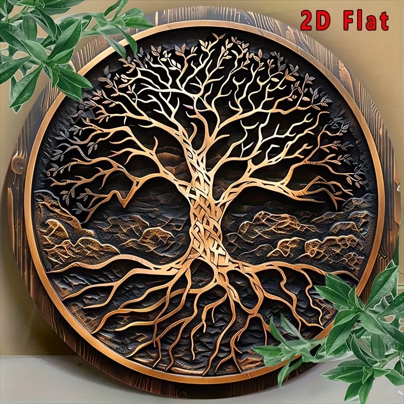 2D flach – 1 Stück Vintage Baum des Lebens Wandkunst – 20,32 cm Aluminium-Metallschild, wetterbeständige Outdoor-Hängedekoration mit Pr