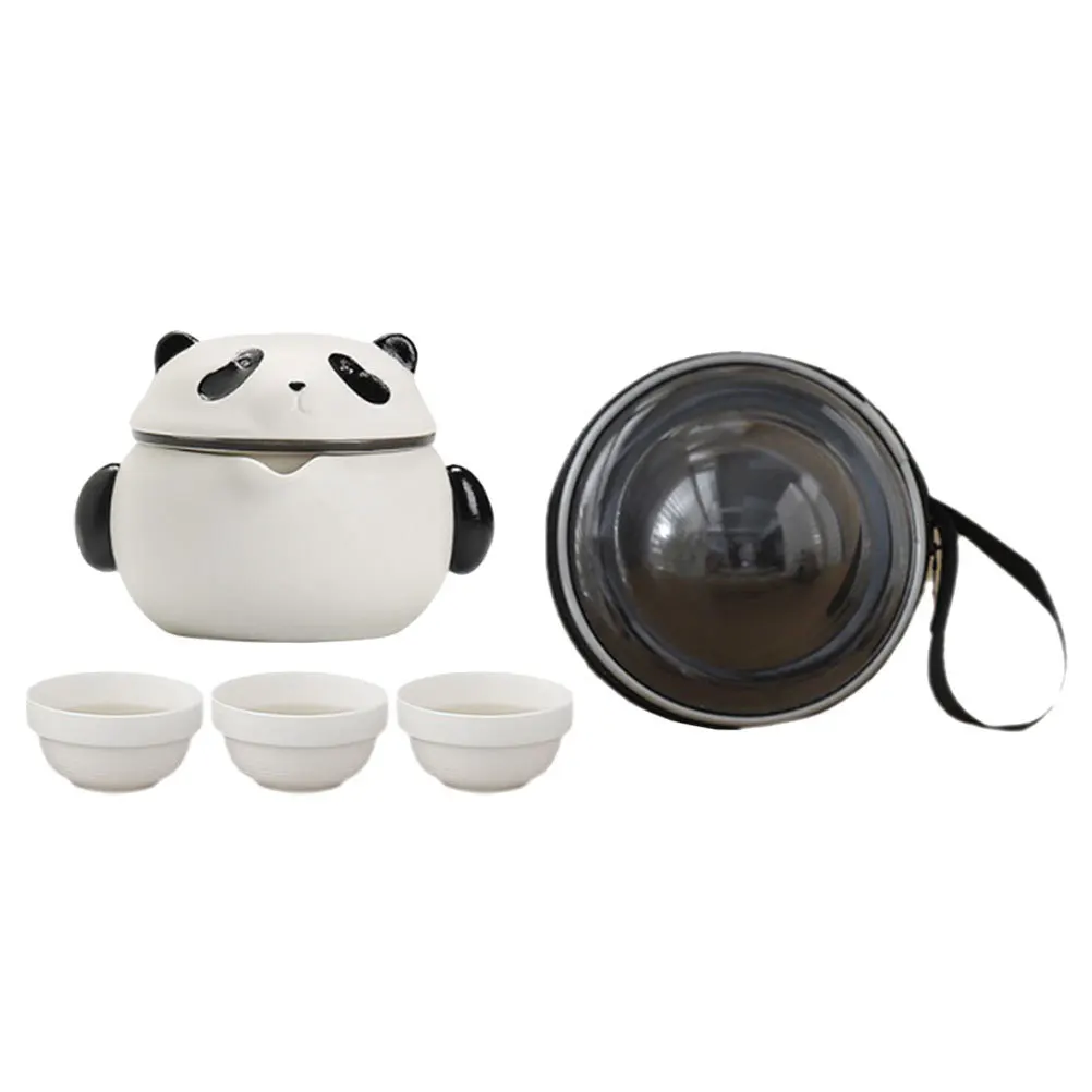 

1Set Portable Tea Set Ceramic Travel Teapot and Cups Cute Panda Design for Outdoor Camping Hiking Chinese Tea Experience