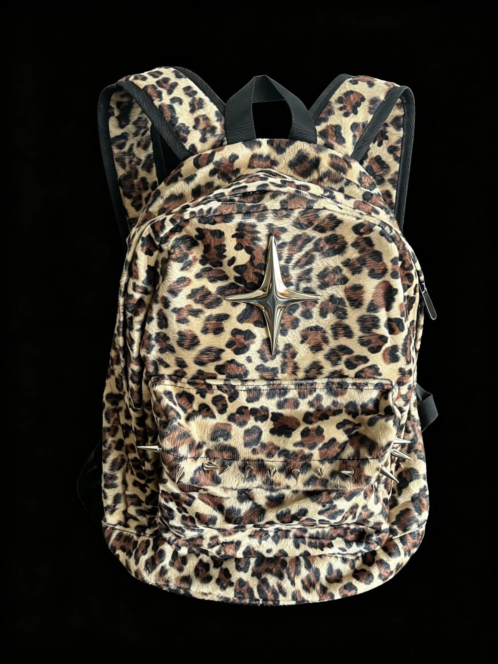 Original Designed Large Capacity Fashion Backpacks For Women Punk Rivet Leopard Print Backpack