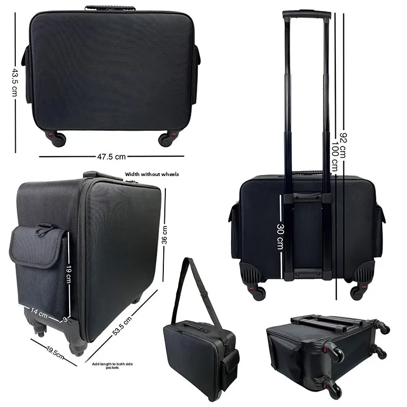 Large Capacity Rolling Makeup Case with Removable Compartments for Pro Artists and Travel Uses Rolling Trolley Makeup Train Case
