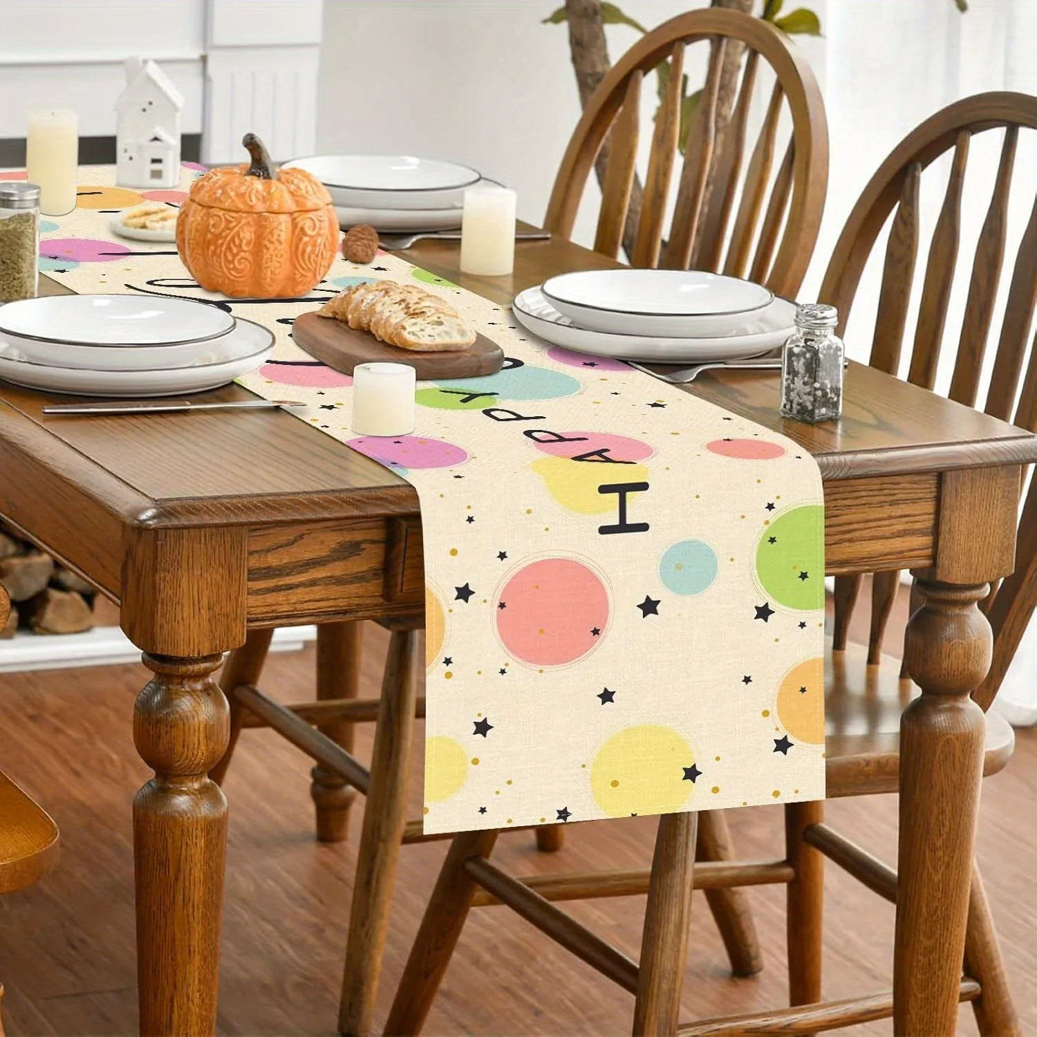 Happy Birthday Confetti Table Runner Single Print Fun Stylish Durable Table Runner Home Dining Room Kitchen Birthday Vibe Decor