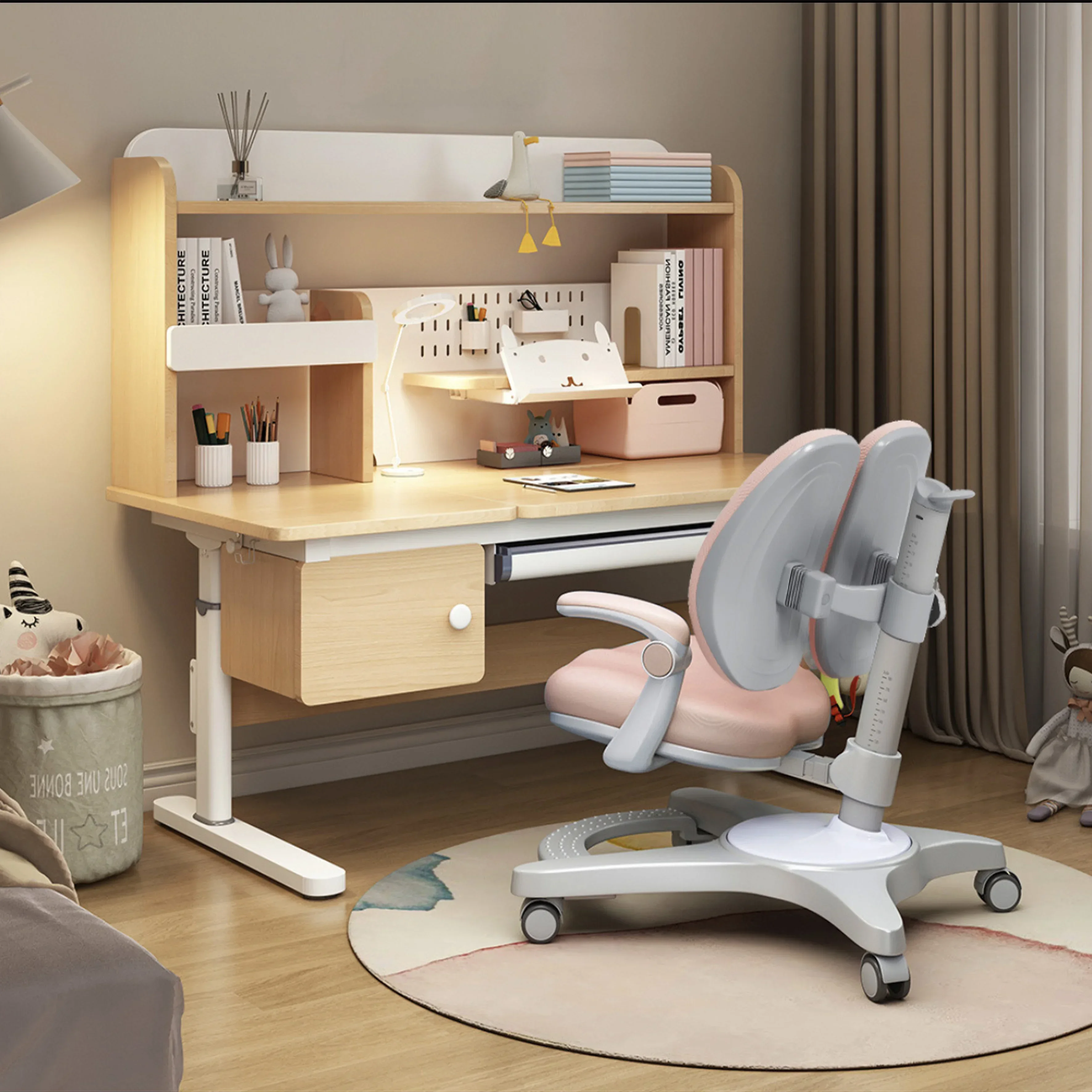 2026 Multi-Functional Children Study Table with Big Storage Bookshelf for Kids Learning and Study Desk and Chair