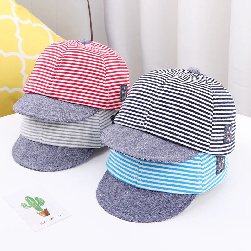 Summer Kids Hats Cute Striped Cotton Hats For Baby Girls Boys Soft Adjustable Infant Hat Baseball Cap Kids Accessories 1-2Y