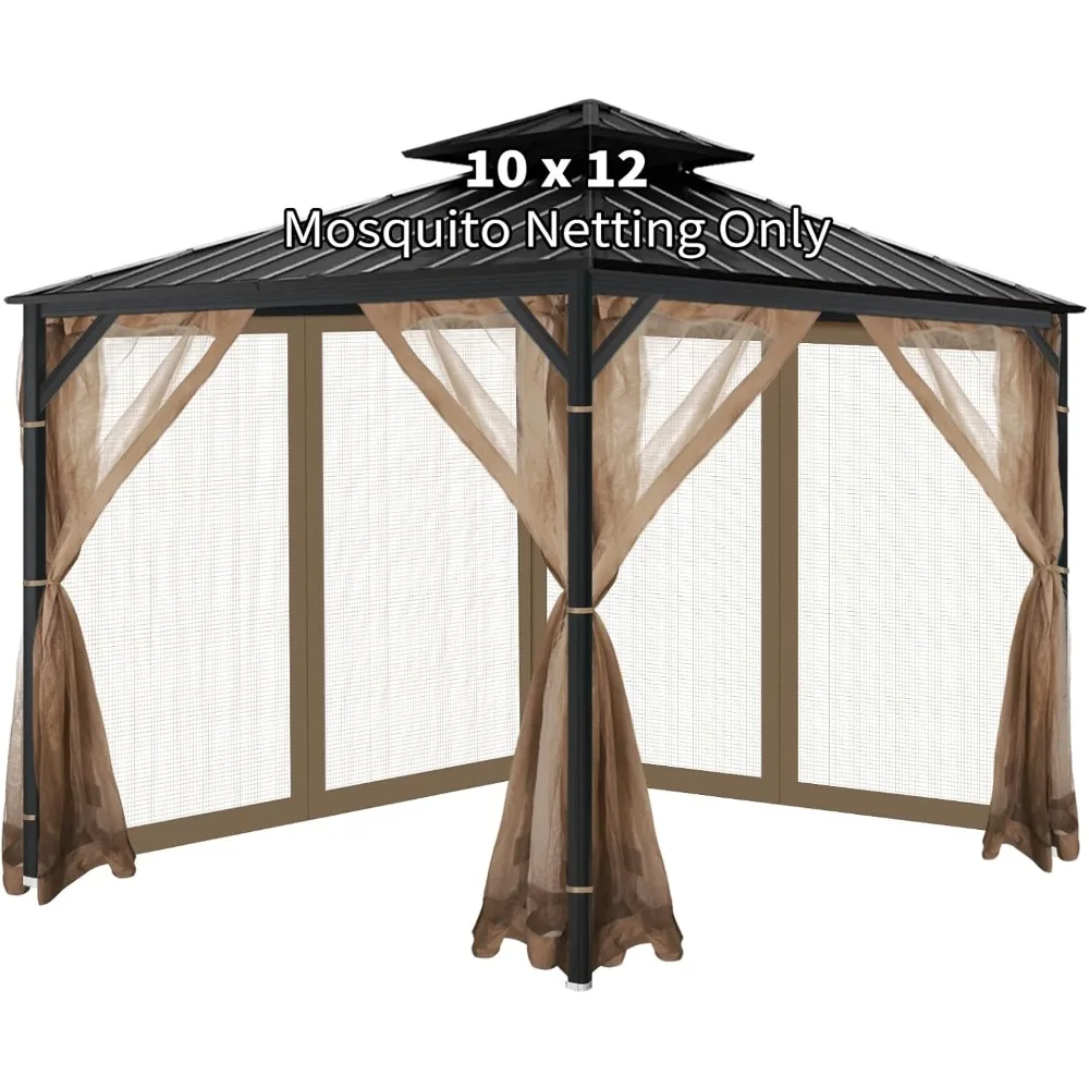 Gazebo Universal Replacement Mosquito Netting, 10'x12' Gazebo Netting Outdoor, 4-Panel Screen Walls for Outdoor Patio