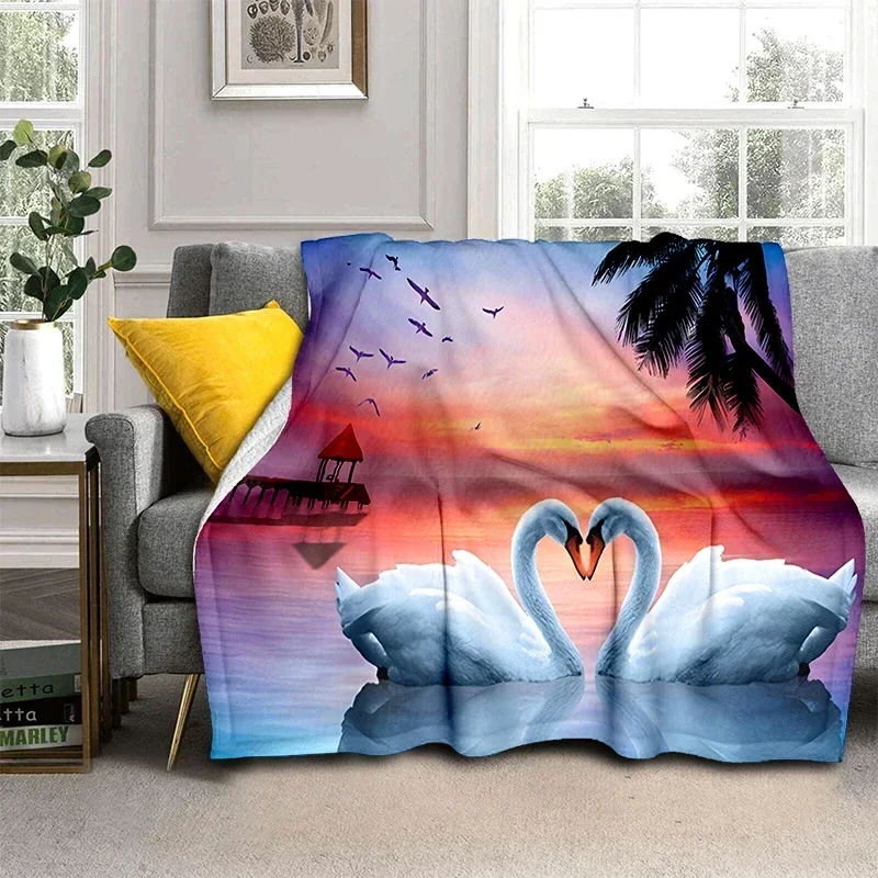 Romantic Swan Blanket Love Couple Blanket Soft Flannel Throw Blankets for Bed Sofa Valentine's Day Birthday Gifts for Boys Girls