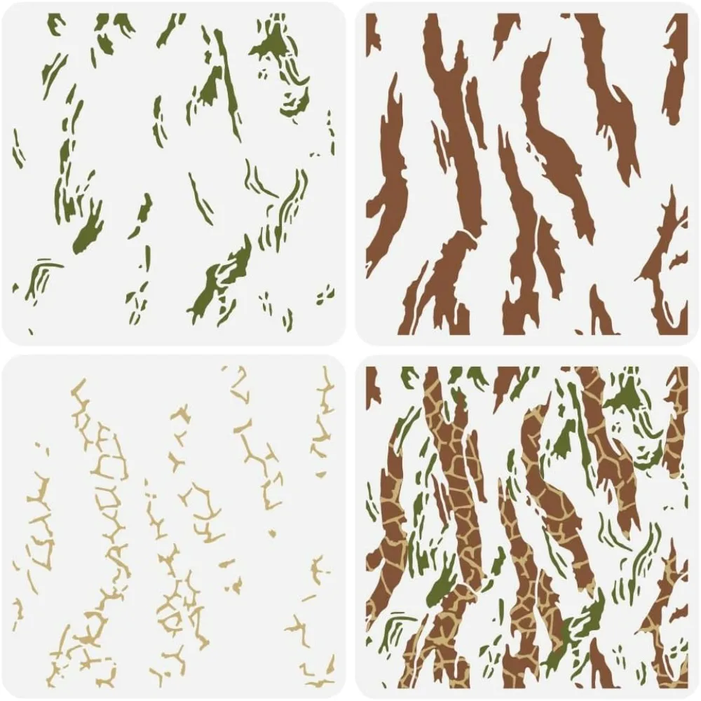 3 Pcs Layered Snake Print Camouflage Stencil 11.8x11.8 inch Animal Print Stencil for Painting Snakeskin Crack Patterns Stencil