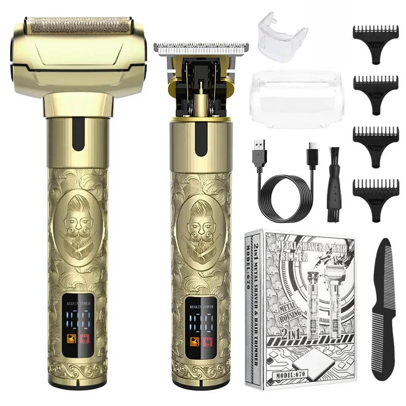 RESUXI 670 New 2 in 1 Electric Shaver Hair Trimmer Multi-function Electric Shaver for Men Household Carving Hair Clipper Shaver