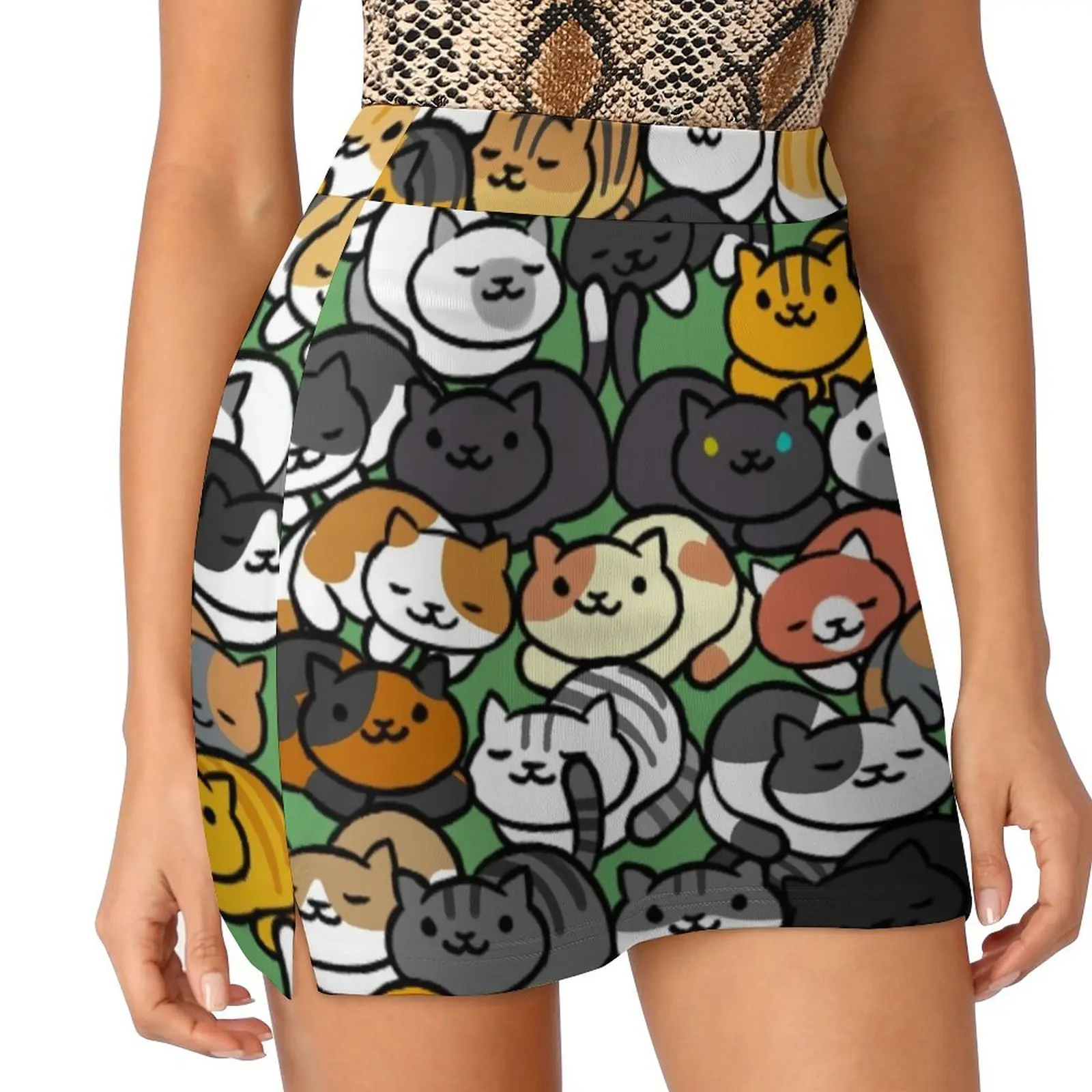 Neko Atsume Sleepy Kitties Mini Skirt korean style women clothing mini skirts Women's summer skirts