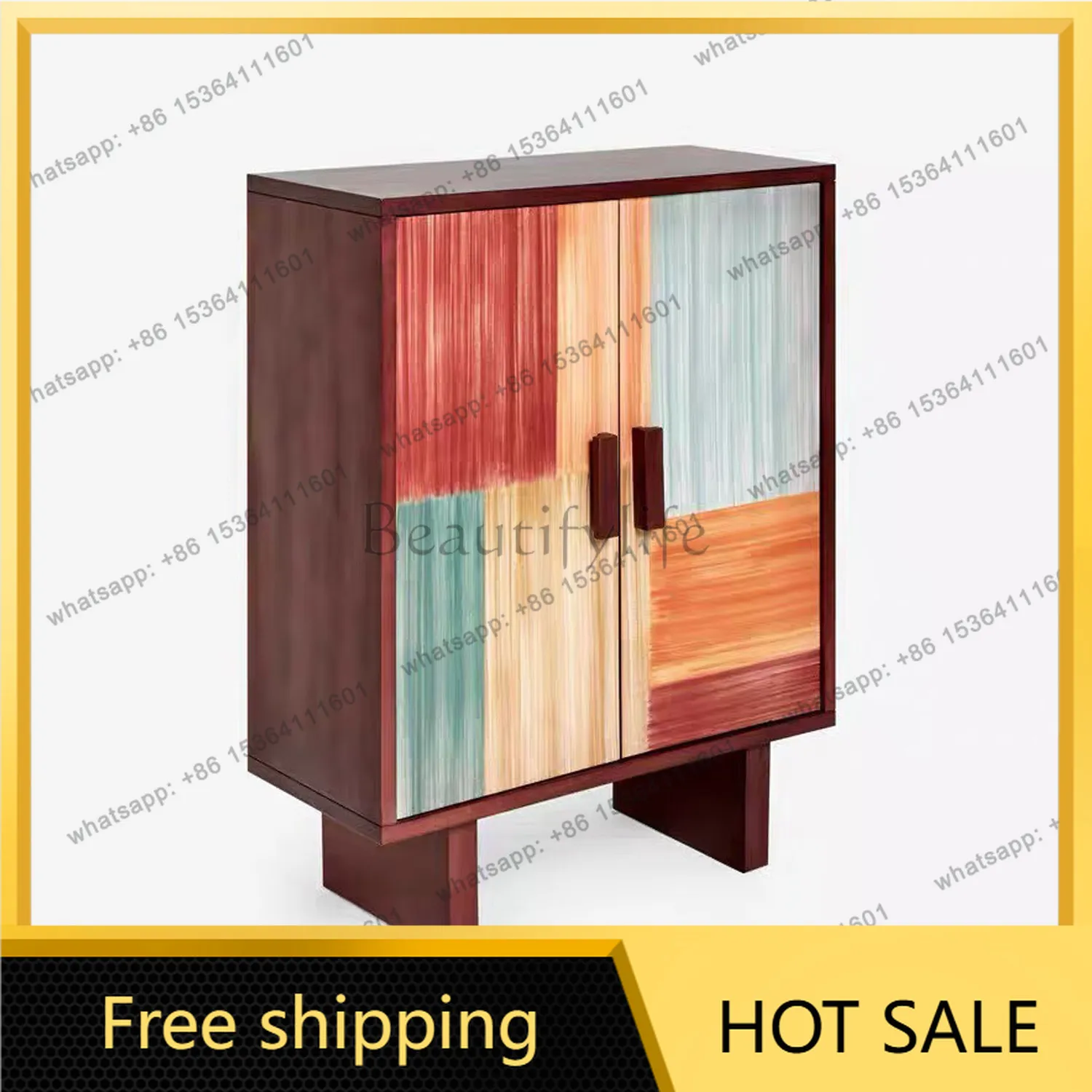 LS medieval dopamine solid wood dining side cabinet home art storage living room decorative cabinet designer model