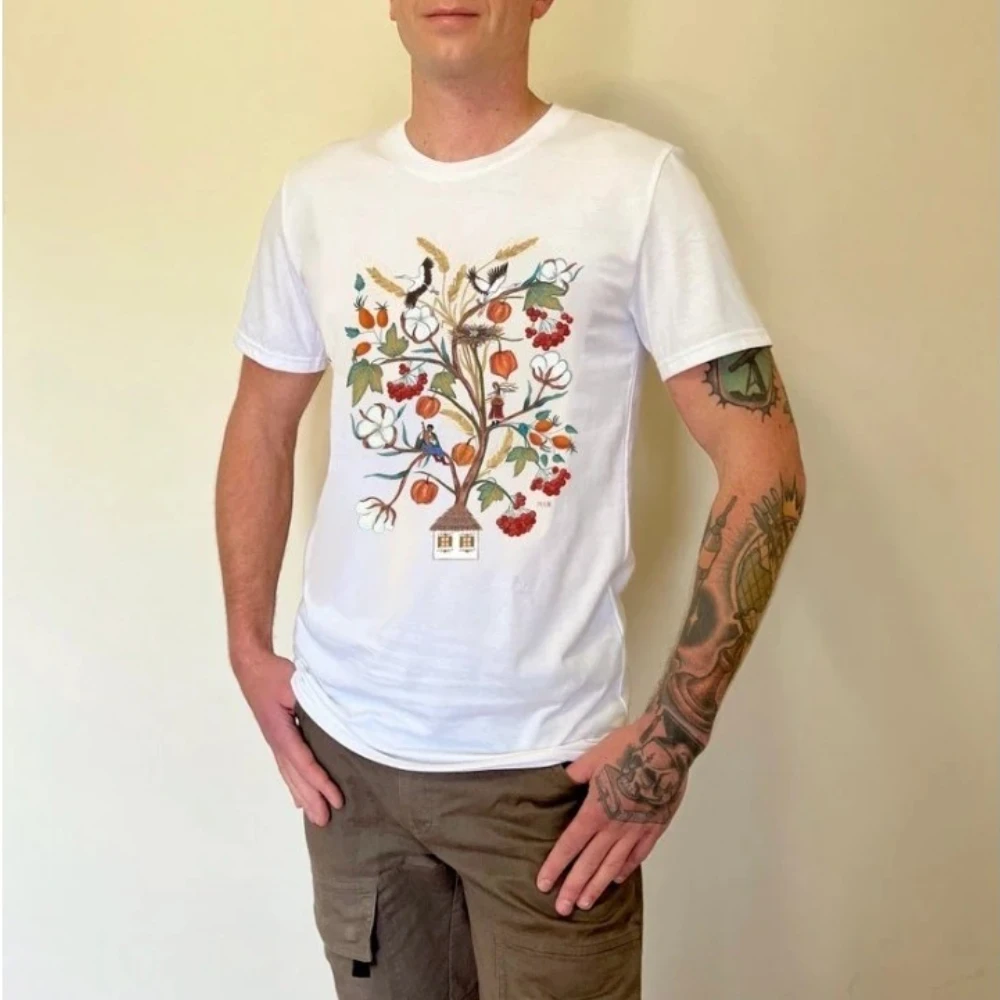 Unisex Vintage Floral Shirt Graphic Tee with Ukrainian Embroidery Pattern Aesthetic Vyshyvanka-Inspired Tops High Quality Cotton view 2