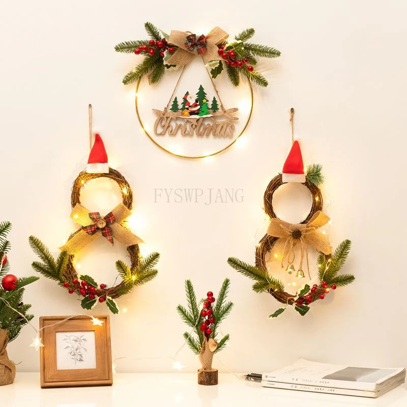 

2pcs Christmas Wreath Door Hanging Scene Layout Creative Santa Claus Snowman Home Decoration Pendant