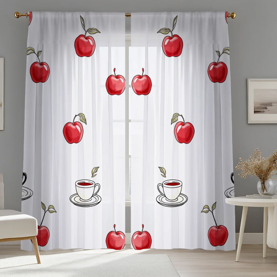 Home Office Minimalist - 2PCS Cortina Transparente com Estampa Digital,