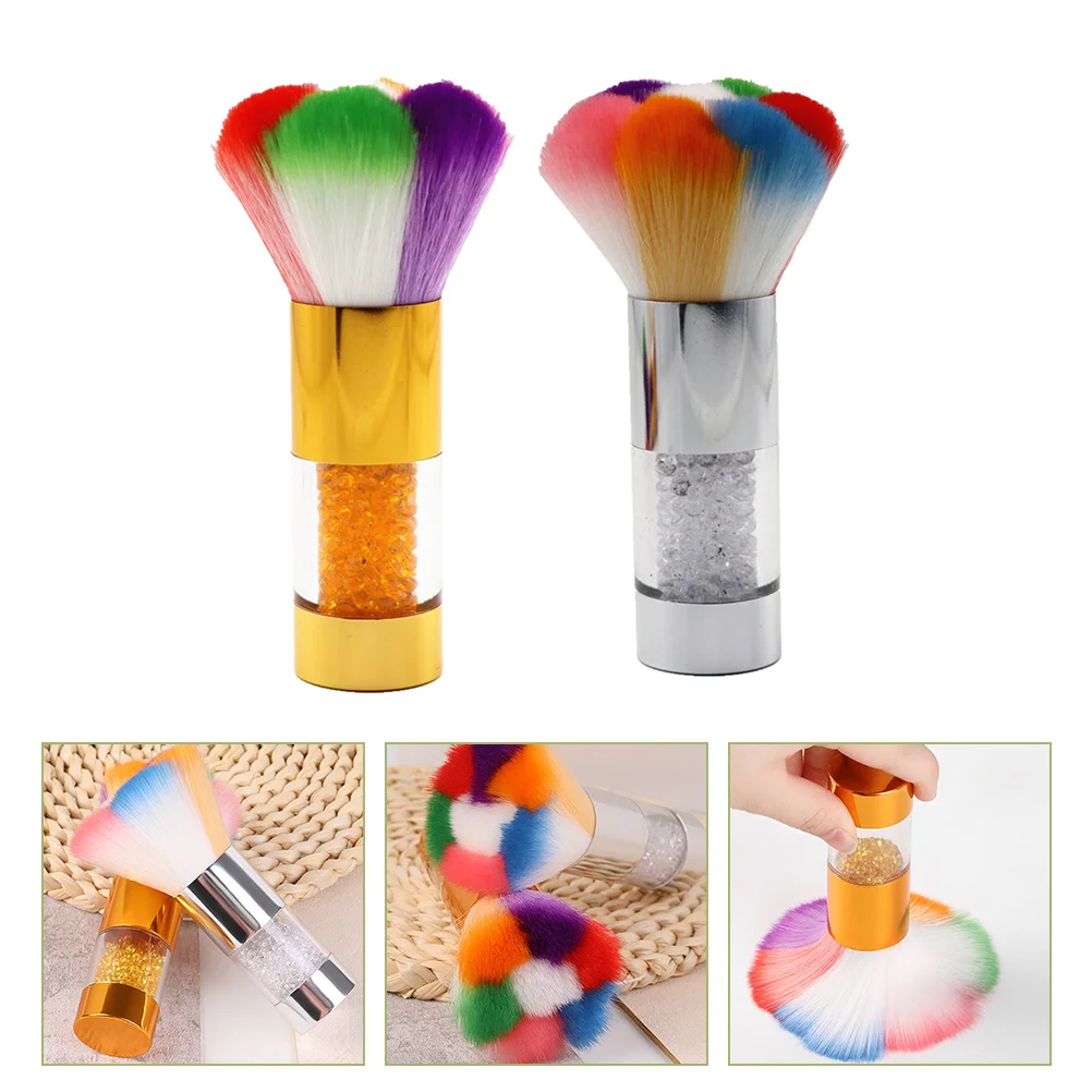 

2 Pcs Nail Dust Brush for Cleaning Loose Powder Makeup Blusher Brushes Silver Gold Soft Bristles Nail Cleaner Beauty Tools