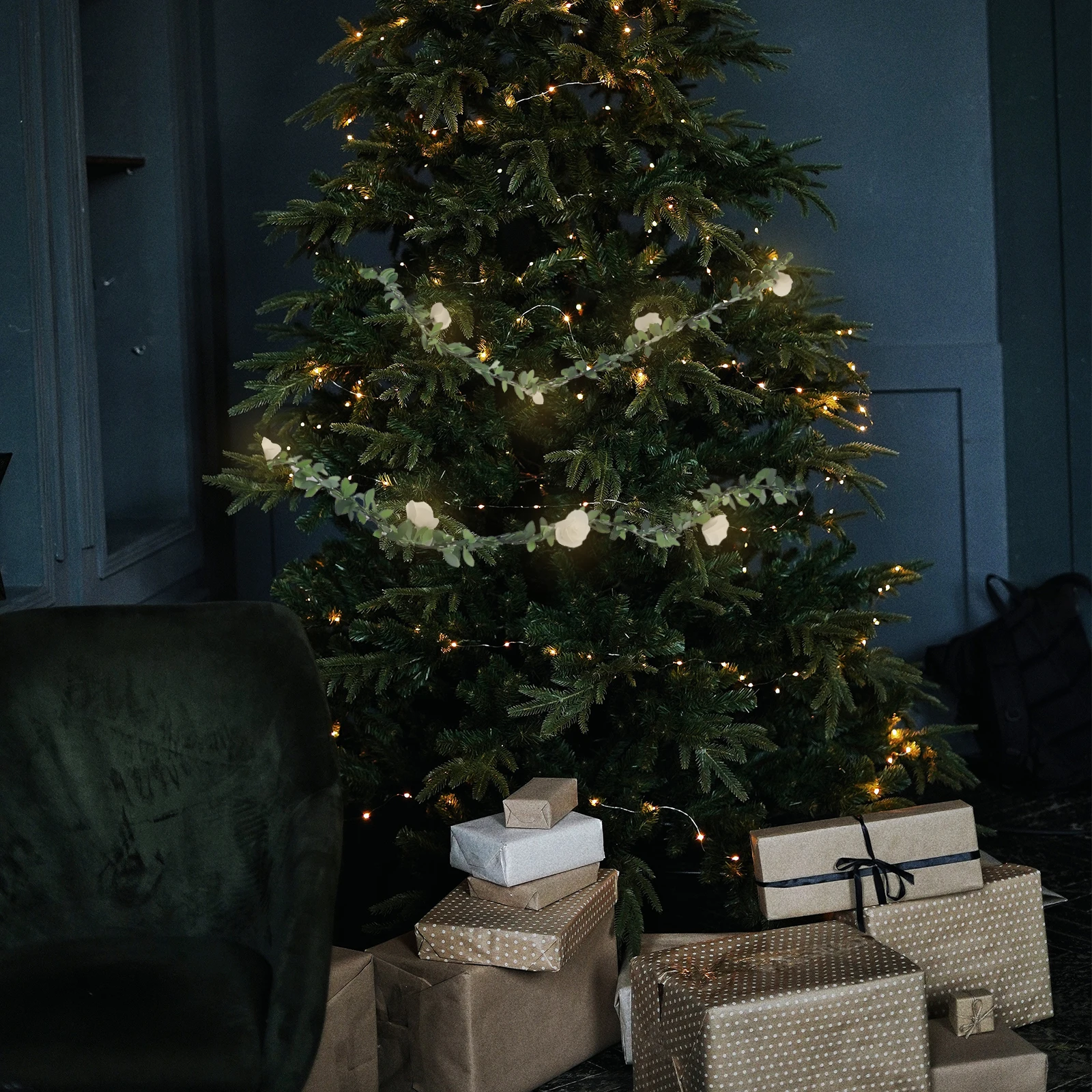 

LED String Light Solar PVC Green Leaf Rose Rattan Outdoor Decor Warm White Wedding Anniversary Events Party DIY