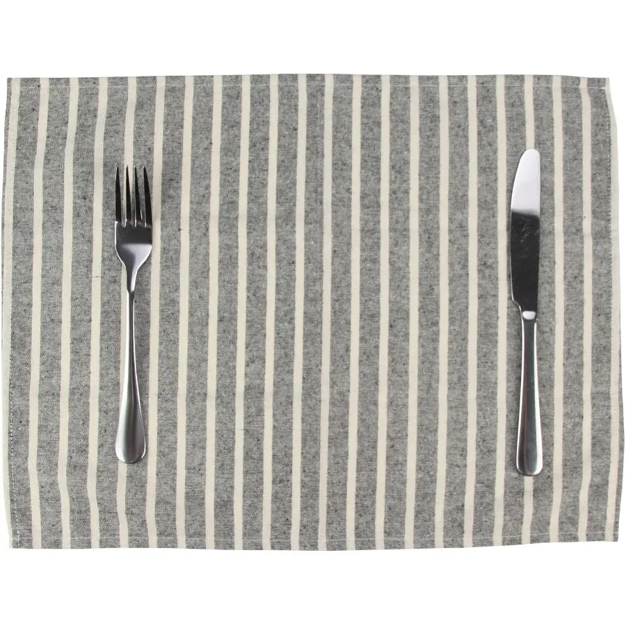 طقم مناديل قماش عشاء مخططة واسعة من القطن مقاس 12 40 × 30 سم للمناسبات والاستخدام المنزلي (أسود)