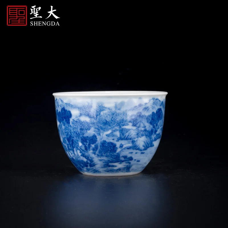 |fret maintain landscape cylinder cup hot kiln jingdezhen pure manual painting porcelain kung fu tea sample tea cup