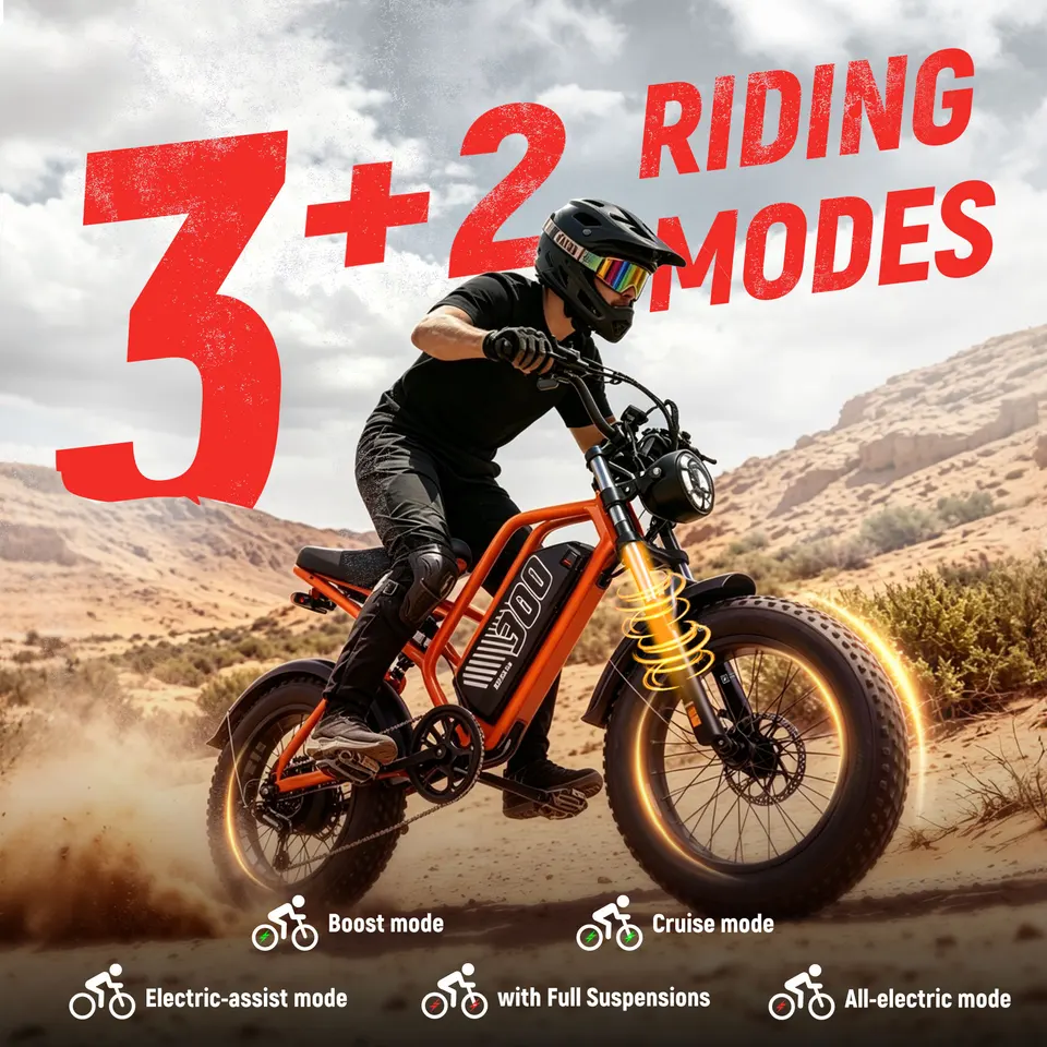 ESKUTE V300 Electric Dirt Bike, 20" Fat Tire E-Bike with 48V 20.8 Removable Battery, Off-Road Ebike Up to 30+MPH, 7-Speed Beach Snow Trail Mountain Commuter for Adult image 10