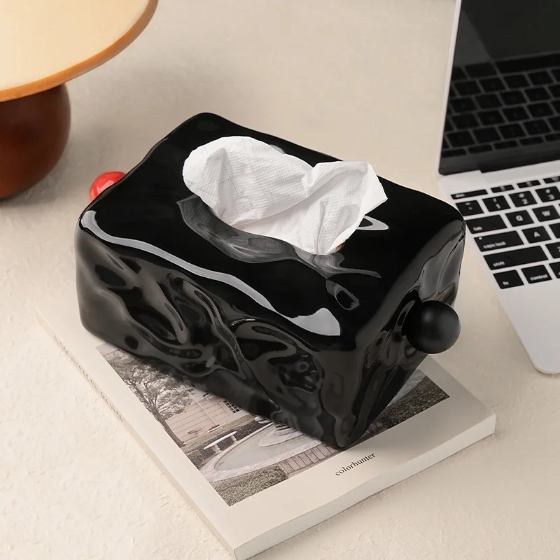 

Mid ancient style high-end ceramic tissue box for home use, simple paper drawer box, creative living room high-end decoration