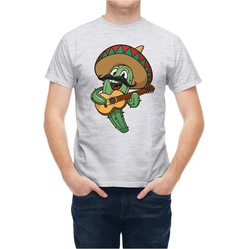 Humorous Comical Cartoon Sombrero Cactus Guitarist Singer T Shirt New 100% Cotton Short Sleeve O-Neck T-shirt Casual Mens Top