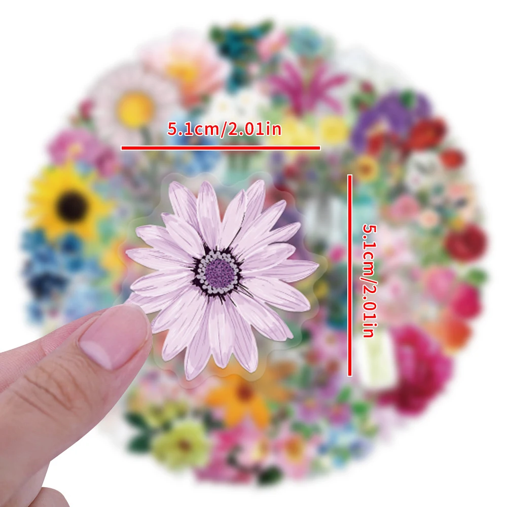 

10/30/60pcs Transparent Cute Flowers Cartoon Stickers Colorful Plant PET Decals for Suitcase Helmet Scrapbook Decoration Sticker