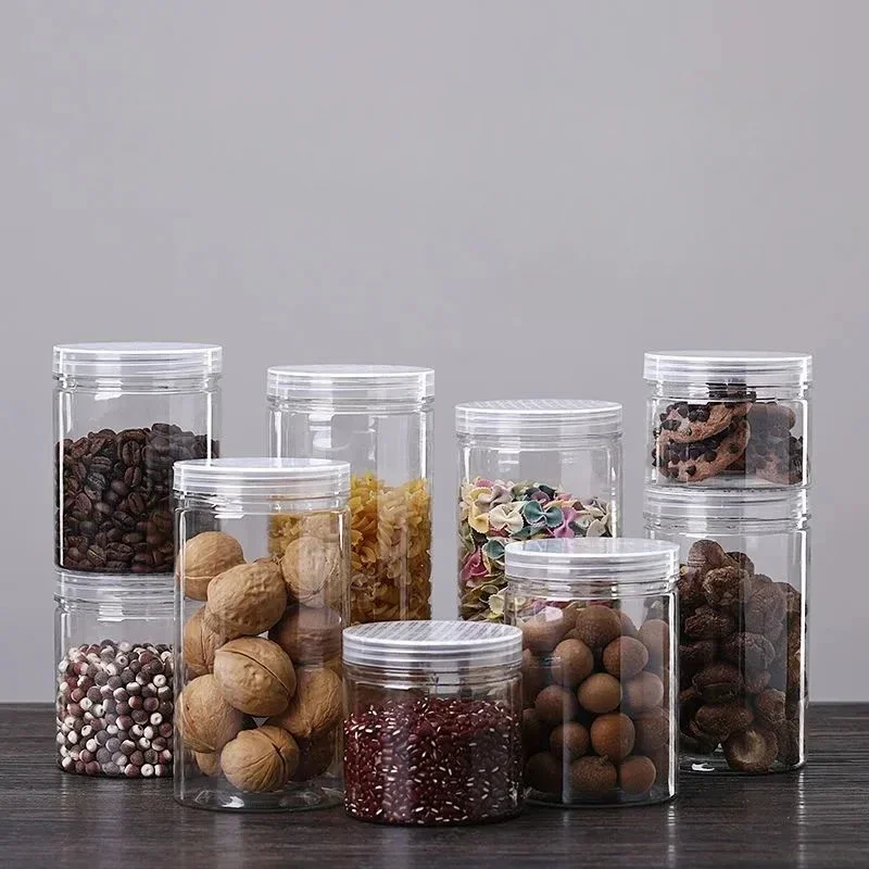 

6pcs Transparent Plastic Sealed Jar Kitchen Miscellaneous Grain Storage Food Storage Bucket Snack Preservation Packaging Bottles