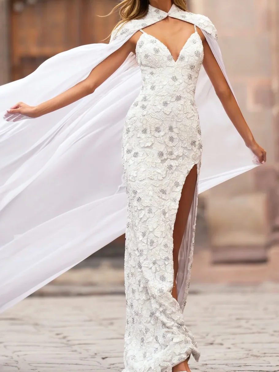 Abiti da sposa da sposa floreali con paillettes classiche con scollo a cuore e perline personalizzati