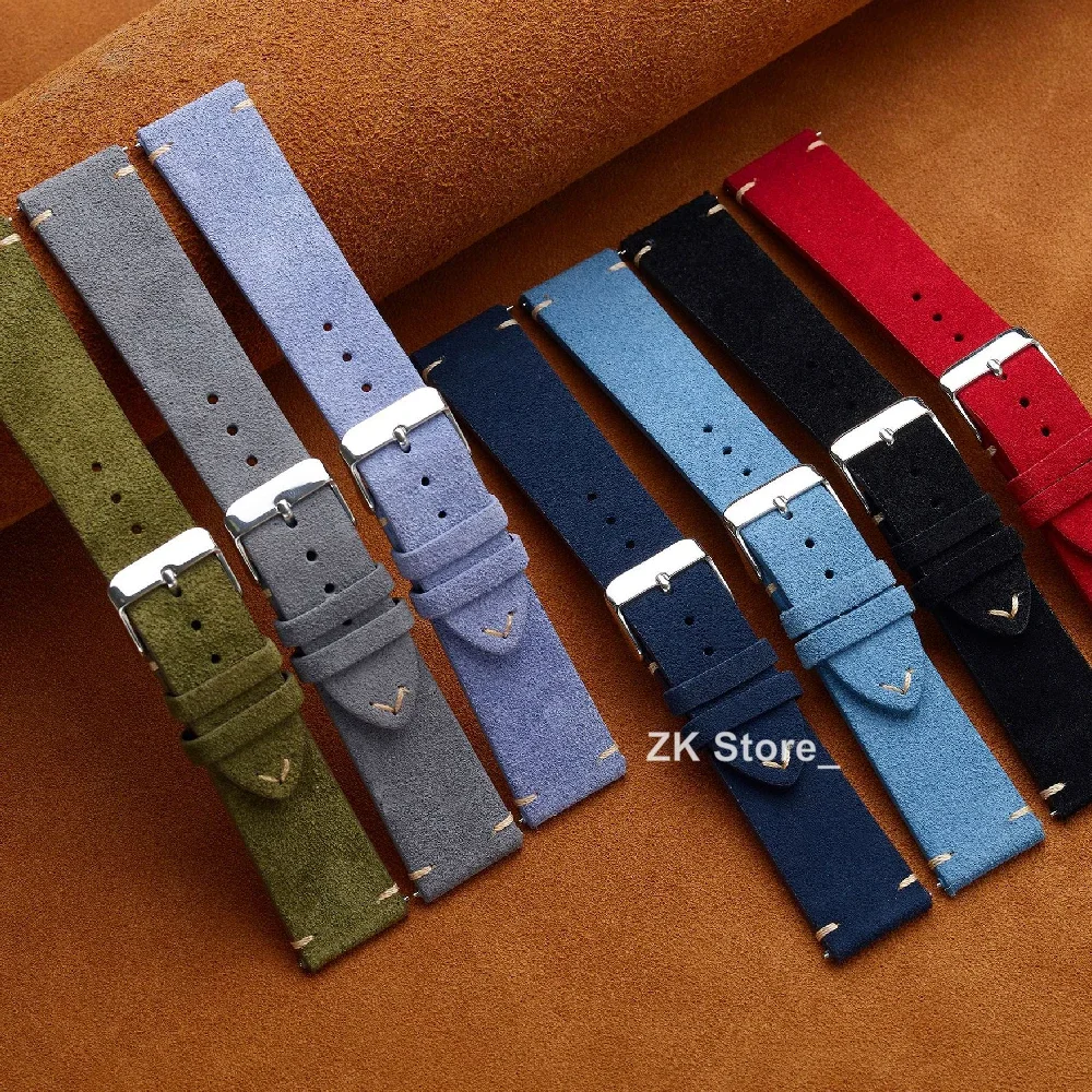 Vintage Genuine Suede Watch Straps 18mm 20mm 22mm Quick Release WatchBand Gray Brown Black Beige 14mm 16mm Wristband Accessories