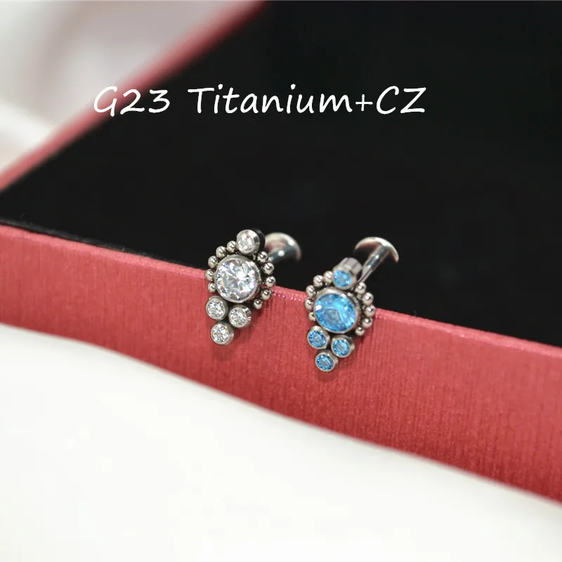 10pcs Body Jewelry 16G All G23 Titanium CZ Lip Labret Bar Ear Helix Tragus Rook Barbells Stud Piercing Jewelry Shine New