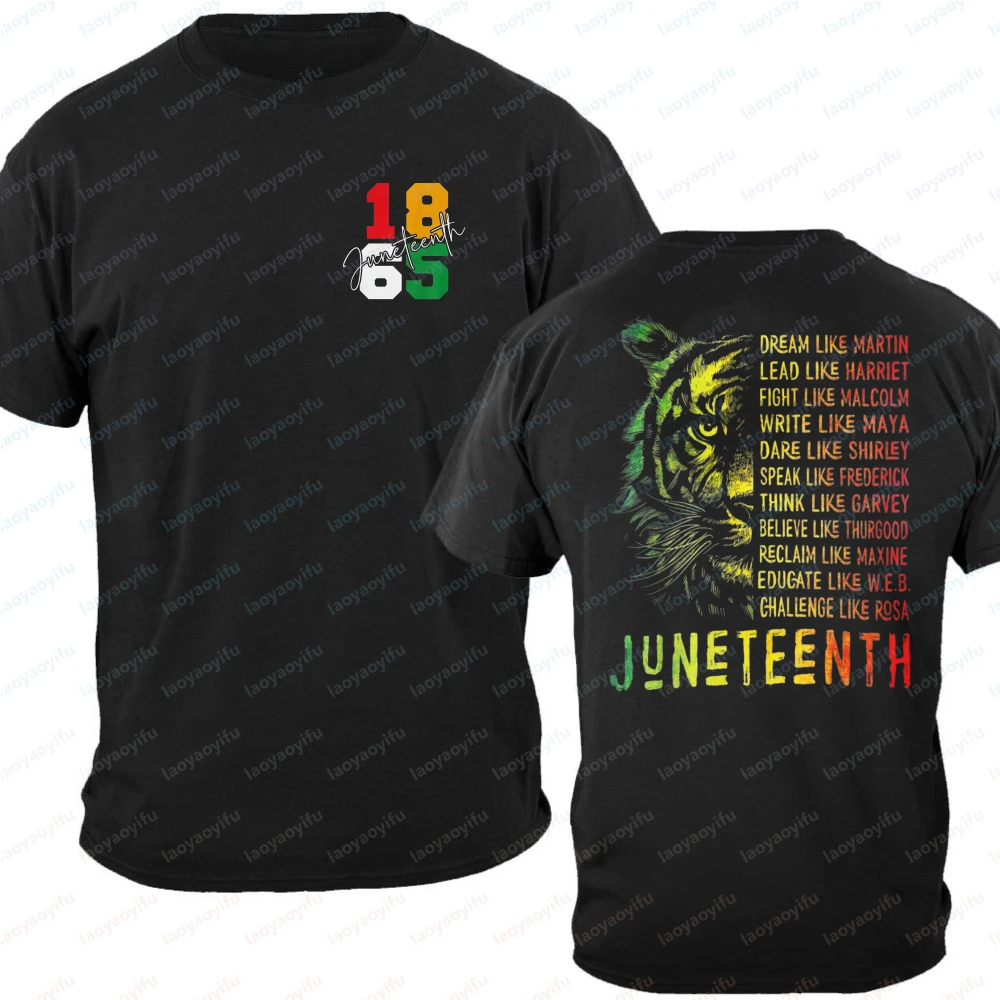 Juneteenth Black Leaders Tiger Graphic T-Shirt, African American Pride Casual Cotton Tops for Men Women Juneteenth Gift Apparel