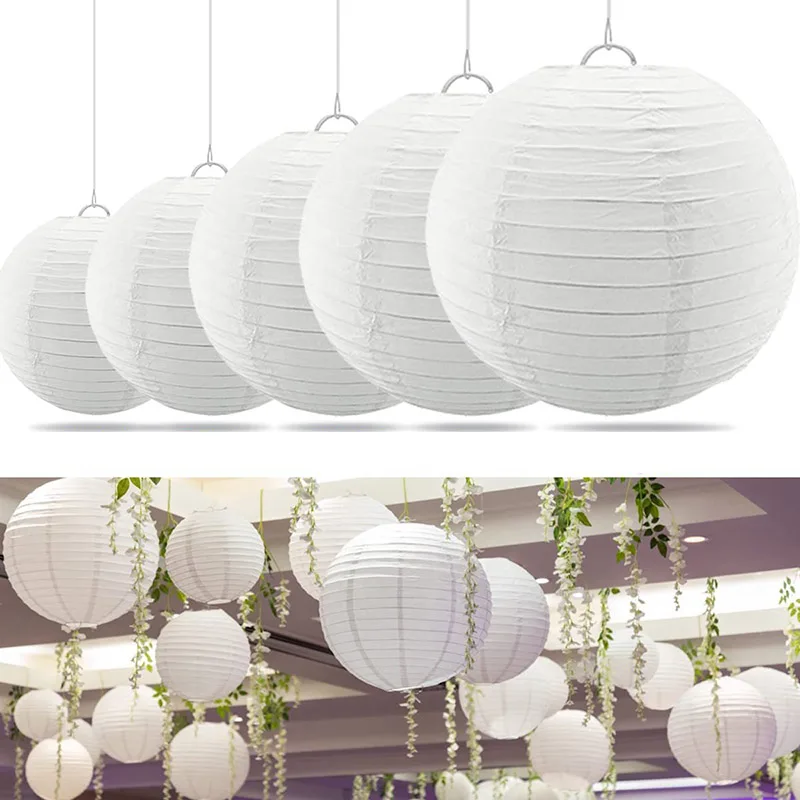5 stücke Chinesische Papier Ball Lampion Hängen Weiß Hochzeit Dekoration Papier Laternen Lampenschirm Party Decor Liefert Baby Dusche Favor – Detail 1