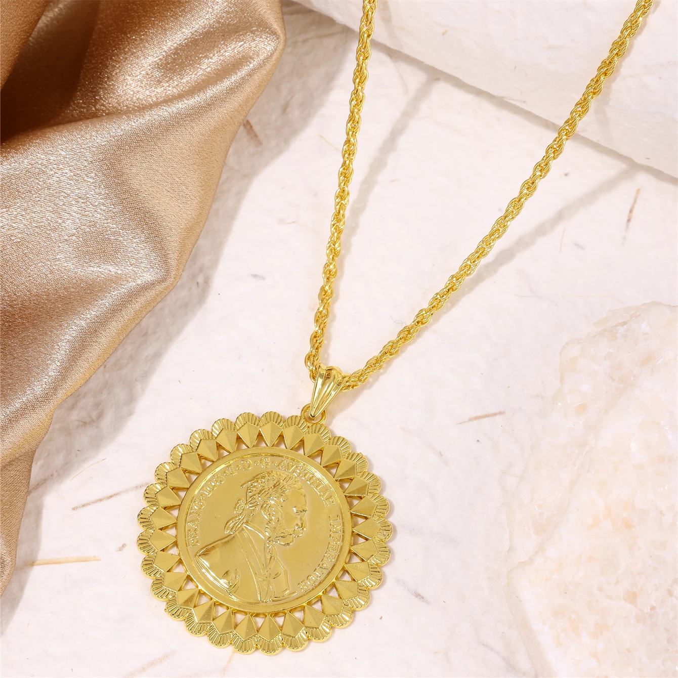 An Exquisite Round Pendant Necklace For The Bride A Golde Coin Necklace With A Portrait Of Napoléon And Jewelry For The Bride