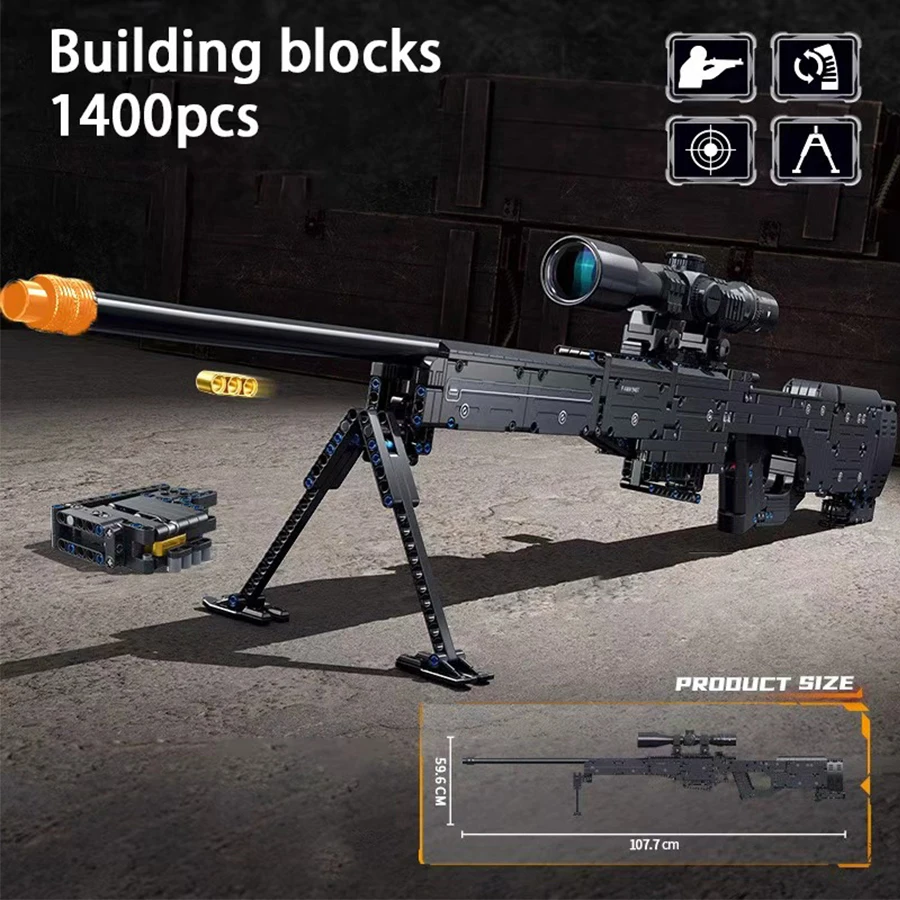 1400 stuks bouwsteengeweren, 1:1AWM grote bouwsteengeweren, kan worden gemonteerd in displaystukken, perfecte vakantiecadeaus