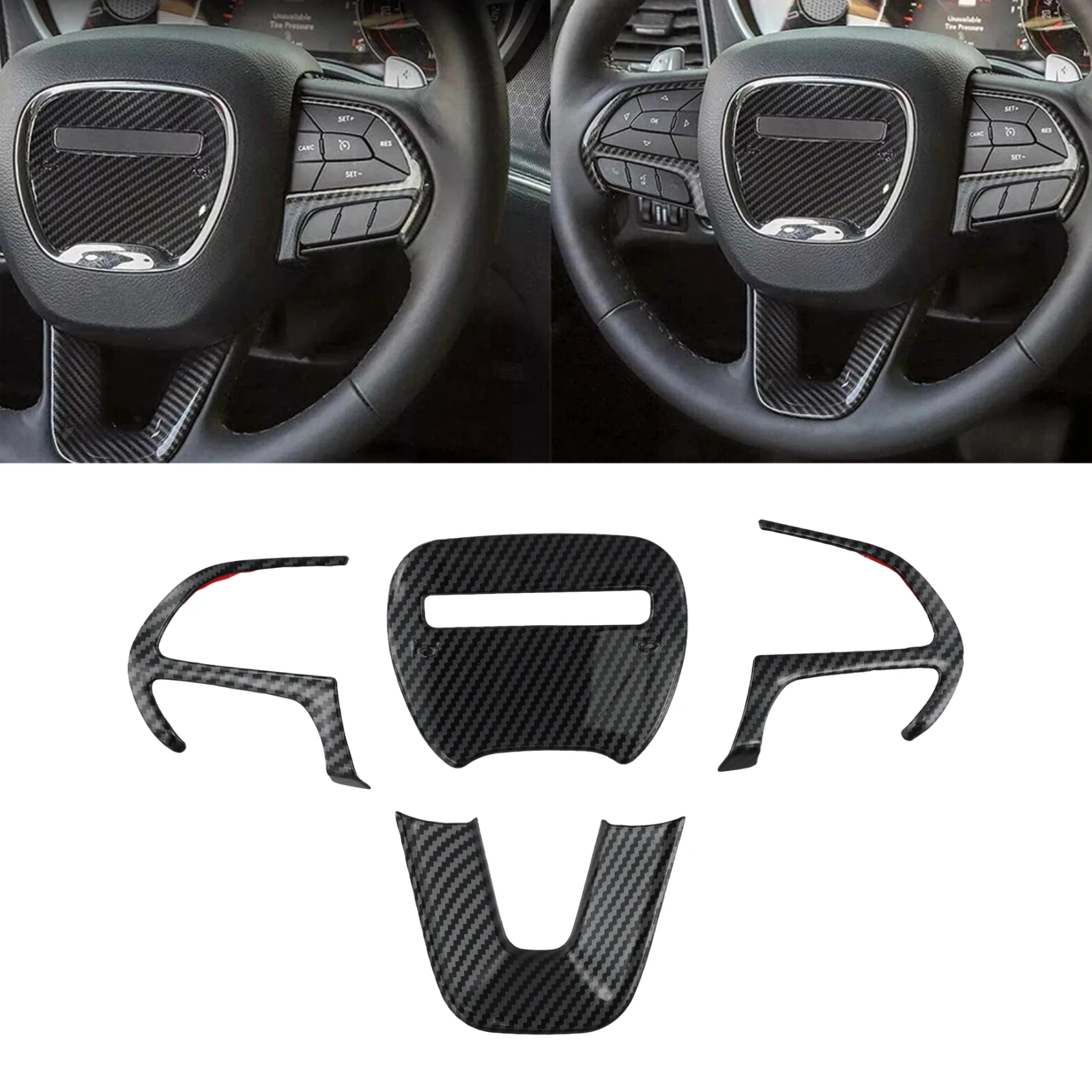 ألياف الكربون غطاء عجلة القيادة ل دودج لشاحن تشالنجر 2015 2021 ملصق الكسوة الزخرفية لترقية رياضي