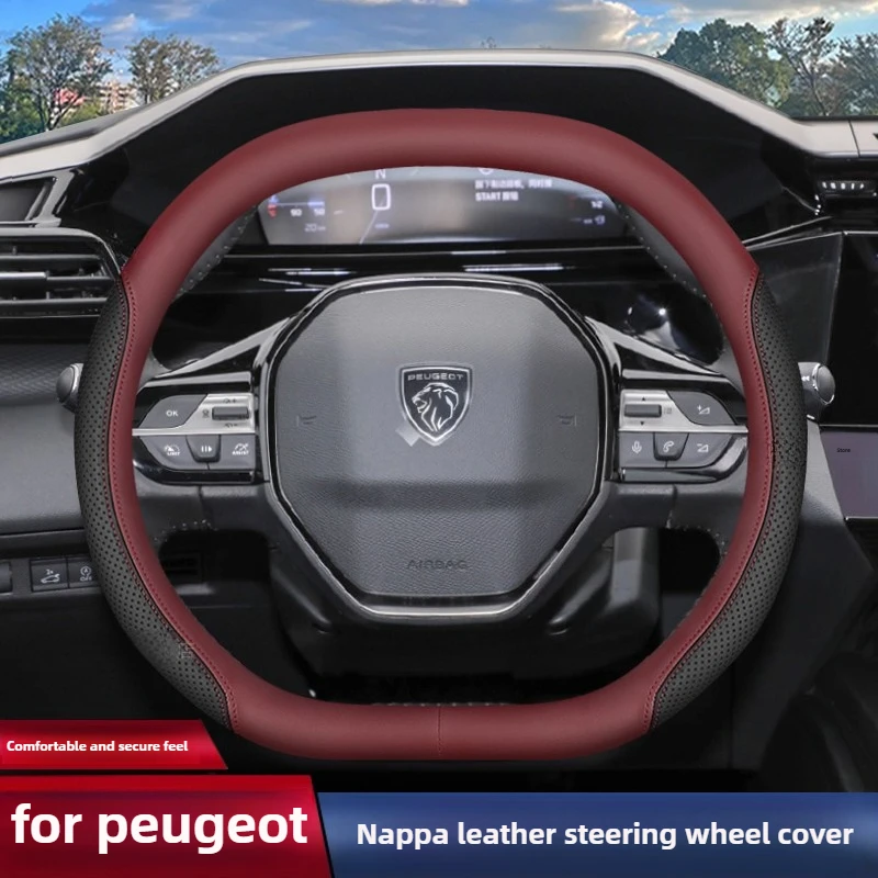 Leather Car Steering Wheel Cover for New Peugeot E-4008 E-5008 E-2008 E-Rifter 308 208 GT Interior Accessories 2025