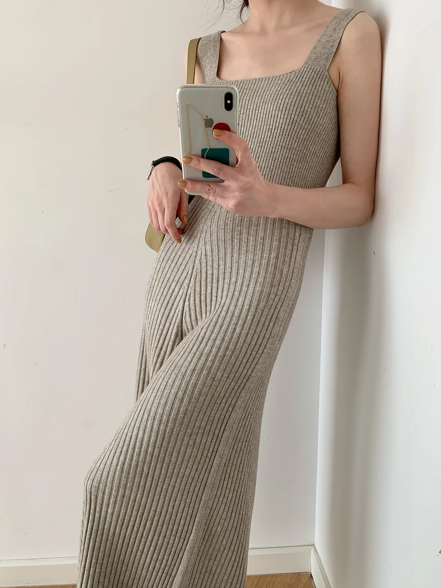 Chic Khaki Knitted Dress Women Sleeveless Summer Elegant Maxi Dresses Ladies Korean Streetwear Vintage Knit Clothing Y2k