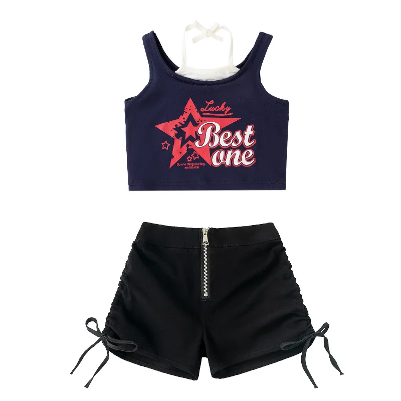 Mädchen Hip Hop Dance Kleidung Sets Jazz Dance Tops Baggy Schwarze Hosen Casual Shorts Mode Coole Street Dance Performance Kostüme